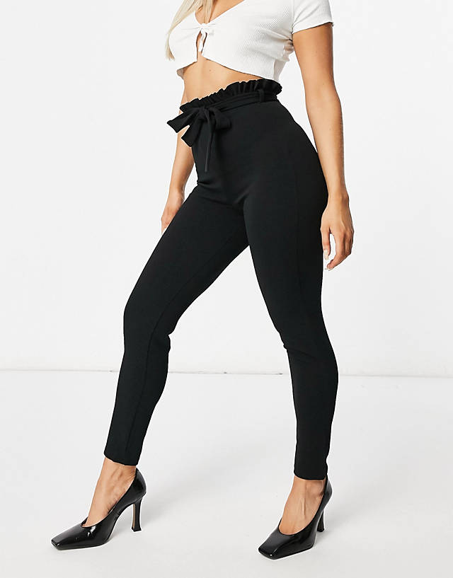 Flounce London - cigarette trousers with paperbag waist in black