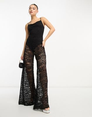 Flounce London lace jumpsuit in black  - ASOS Price Checker