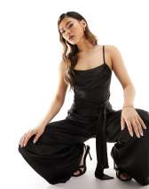 Jaded Rose exclusive flared corset jumpsuit in black sequin