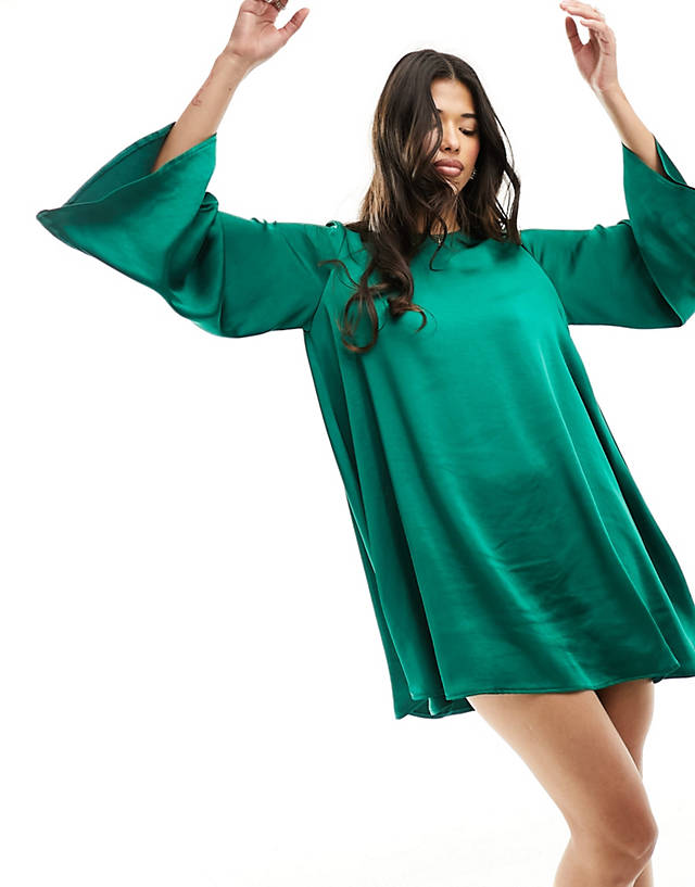 Flounce London - exaggerated sleeve mini dress in emerald green