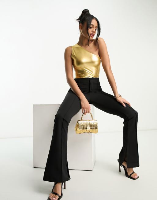 Flounce London – Festival-Basic-Body in Gold-Metallic mit One-Shoulder-Träger, 3 von 4