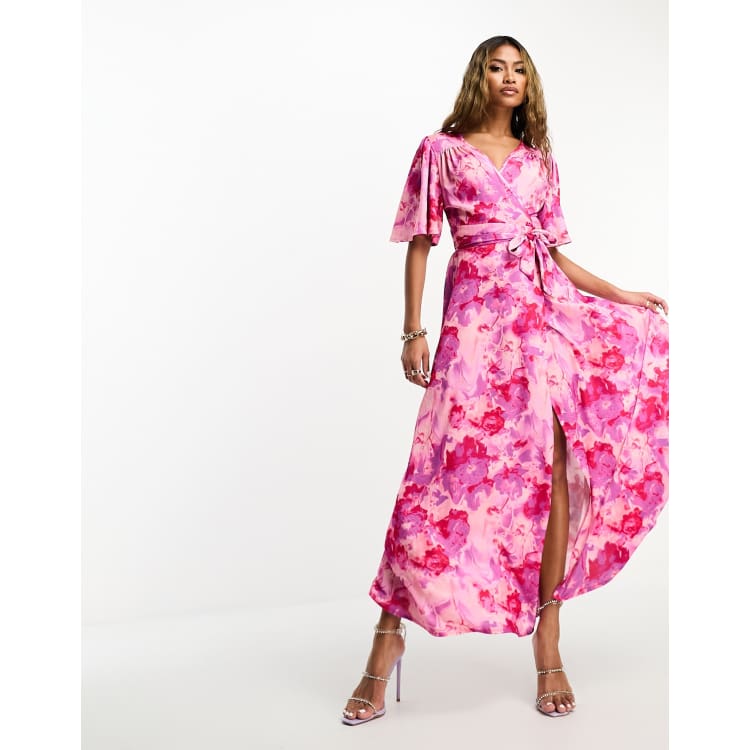 flounce london pink dress Flounce London Pink Wrap Dress