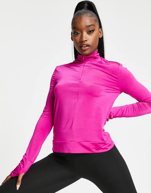 Flounce London – Fuchsiarosa gym- och löpartopp med dragkedja vid halsen
