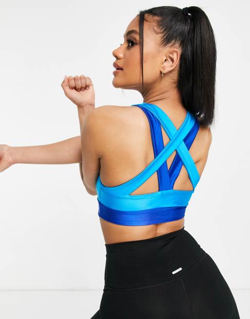 Flounce London gym contrast crop top with strappy back in cobalt