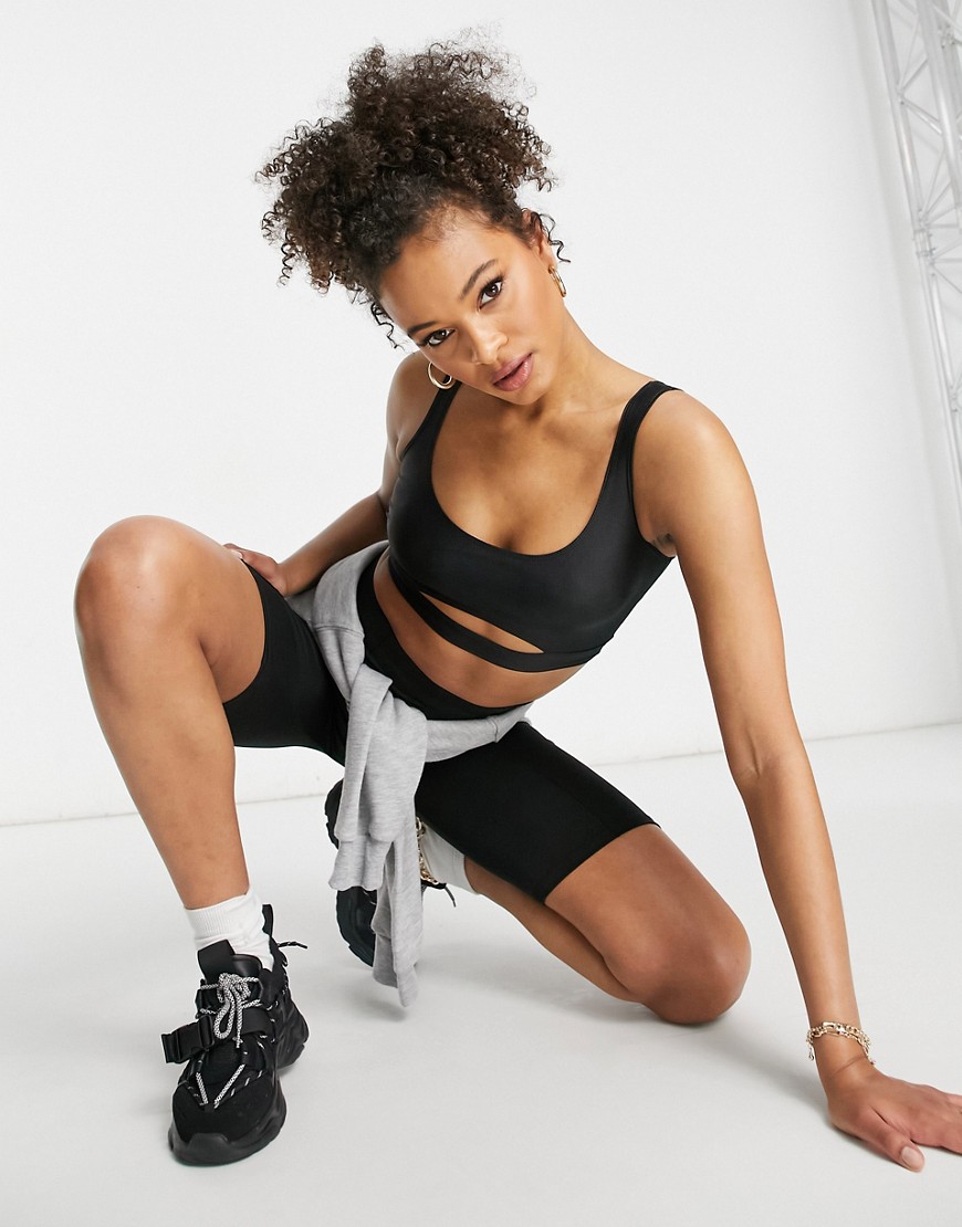 Flounce London Gym fitted crop top in black