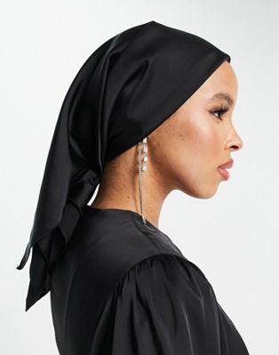 Flounce London satin headscarf in black satin