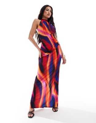 Flounce London Flounce London high neck maxi dress in blur print-Multi