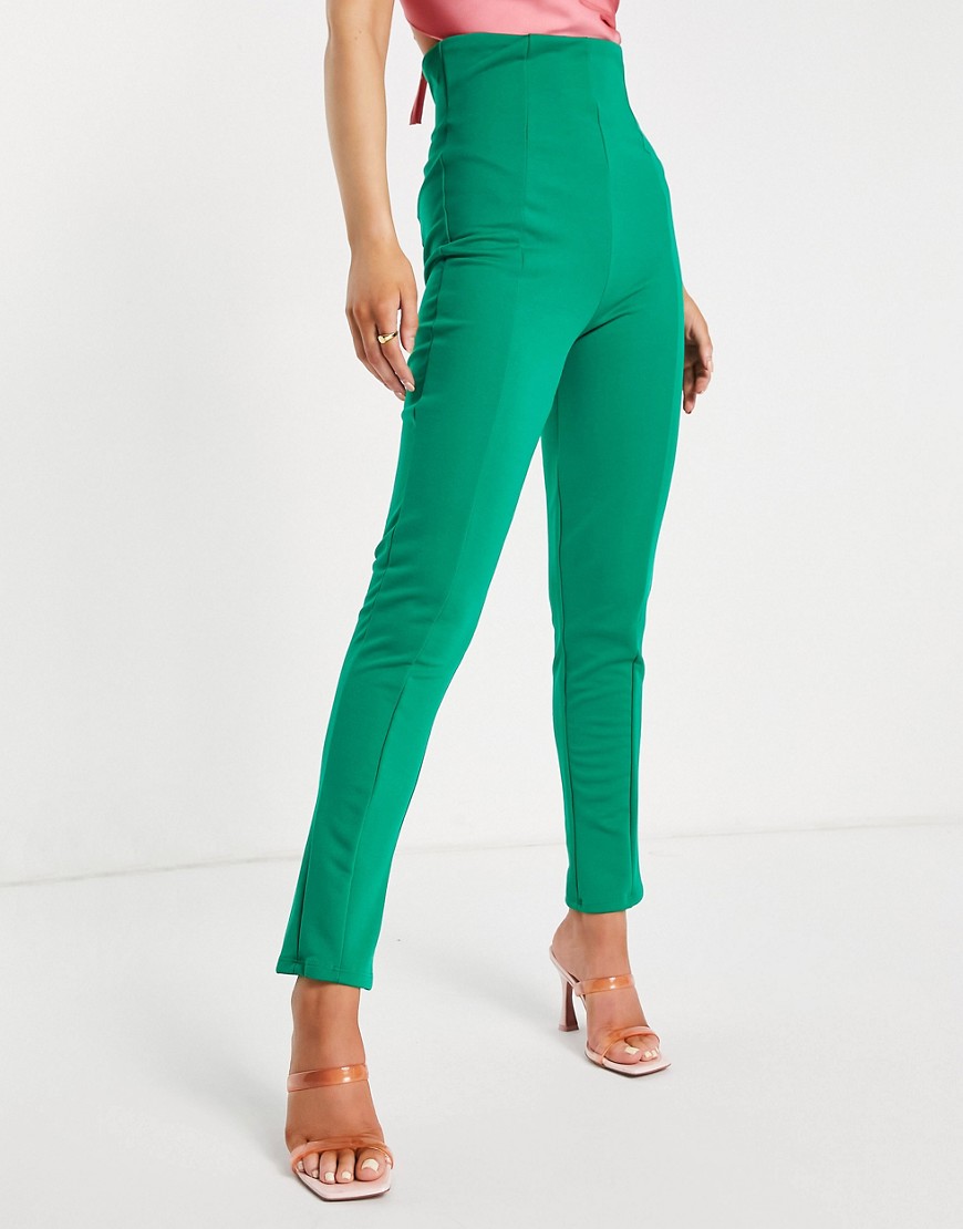 Flounce London high waisted tailored stretch pant in green