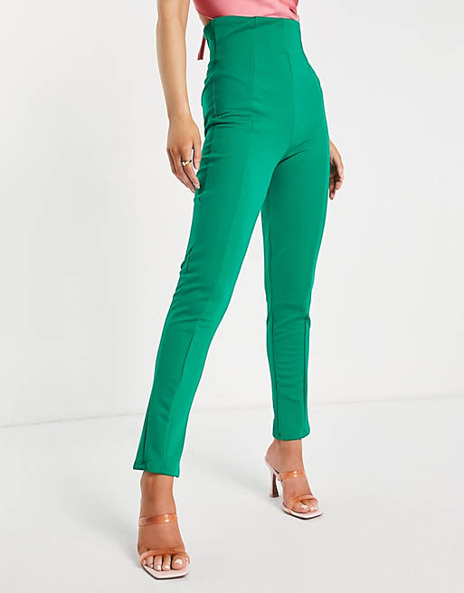 Flounce London high-waisted tailored stretch pants in green