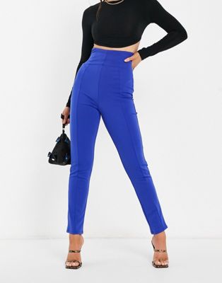 Flounce London high waisted tailored stretch trouser in cobalt