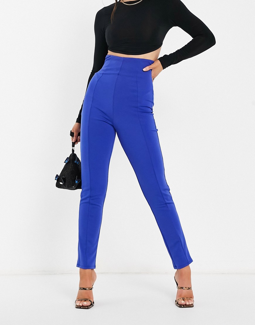 Flounce London High Waisted Tailored Stretch Trouser In Cobalt-Blue