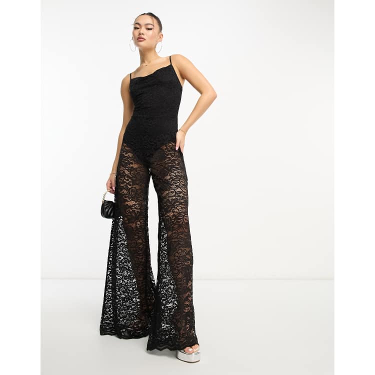 Flounce London lace jumpsuit in black