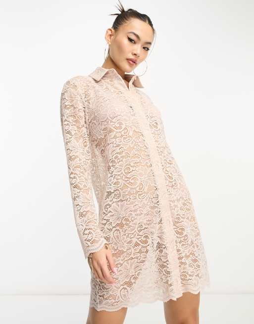 Petite Long Sleeve Scallop Edge Lace Bodysuit