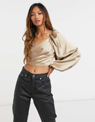plunge satin blouse