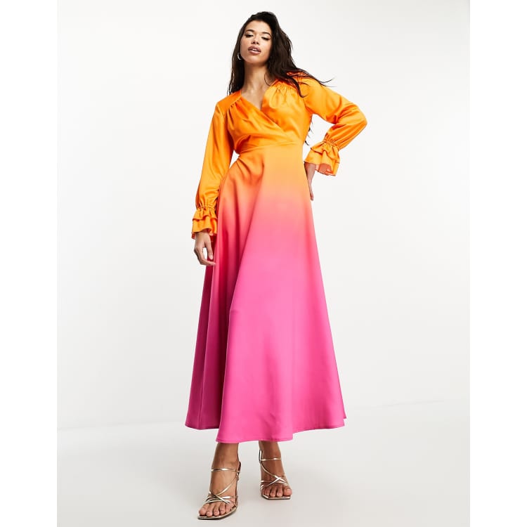 Flounce London extreme frill tulle high low maxi dress in pink, ASOS