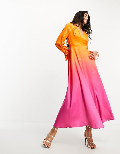 Long sleeve ombre sales dress