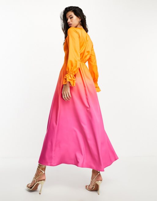 Flounce London long sleeve wrap maxi dress in red velvet