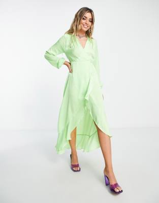 green emerald velvet dress Maddie Light Green Floral Print Satin Cowl-Neck Maxi Dress – Club L London main image 1