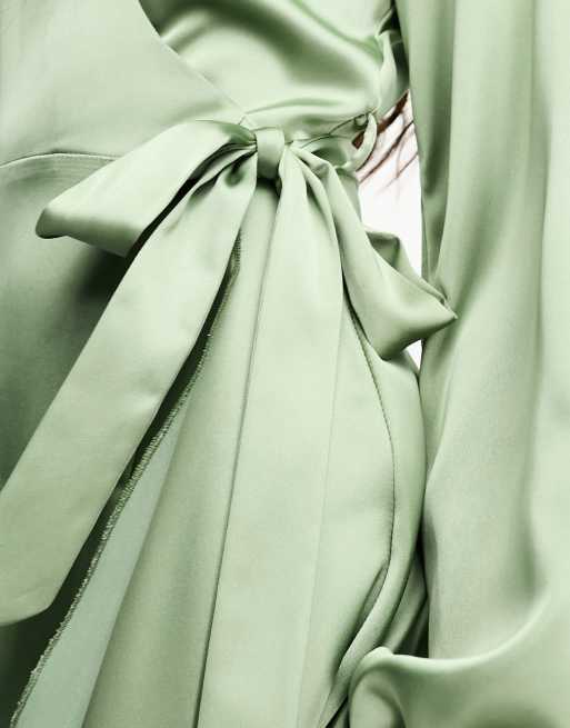 Flounce London long sleeve wrap maxi dress in light khaki, 3 of 4