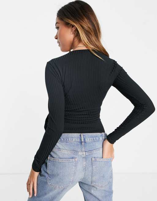 Flounce London Maternity ballet wrap ribbed body in black, 4 of 4