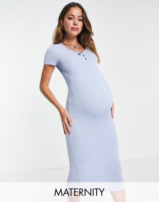 Flounce London Maternity Basic Jersey Midi Dress With Cap Sleeve In Baby Blue