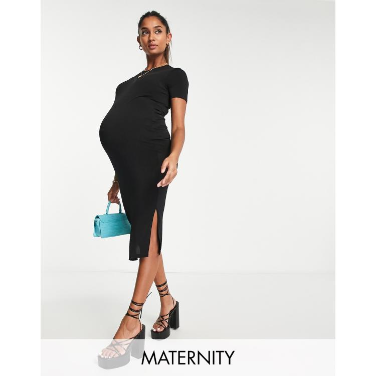 Flounce London Maternity basic jersey short sleeve midi dress in black