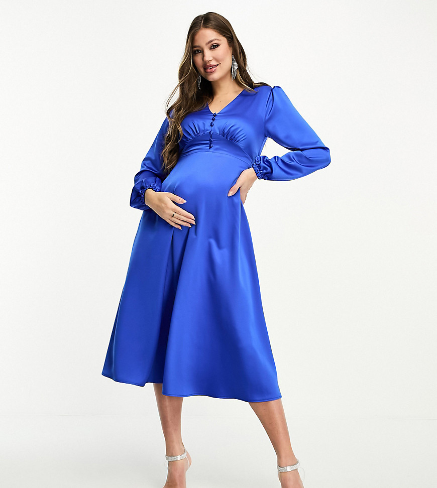 Flounce London Maternity buttoned midi dress in blue