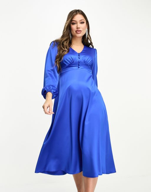 Flounce London Maternity buttoned midi dress in blue