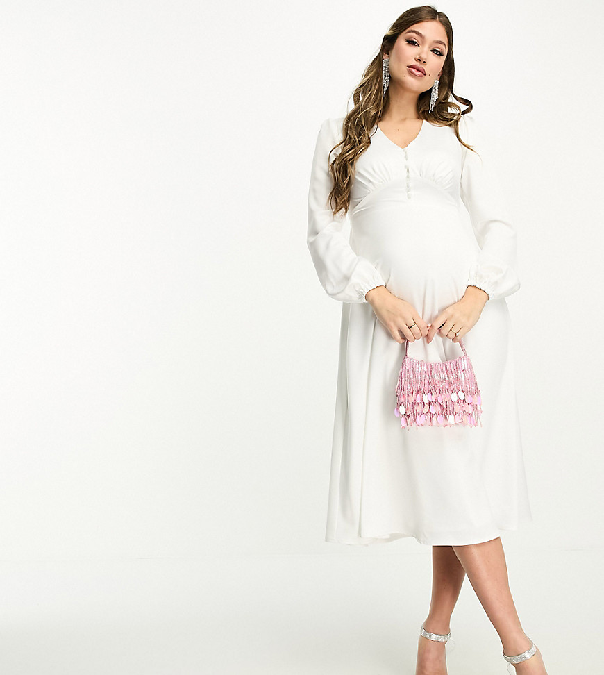 Flounce London Maternity buttoned midi dress in white