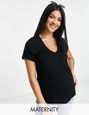 Flounce London Maternity - Figurbetontes, elastisches T-Shirt in Schwarz