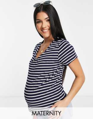 Flounce London Maternity - Figurbetontes, elastisches T-Shirt mit Streifen-Bunt