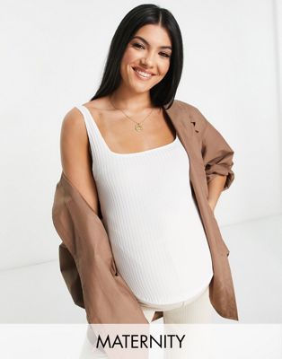 Flounce London Maternity fitted round neck stretch vest in white