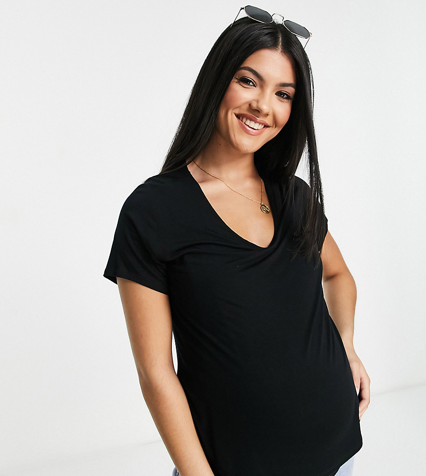 Flounce London Maternity fitted Stretch T-shirt in black