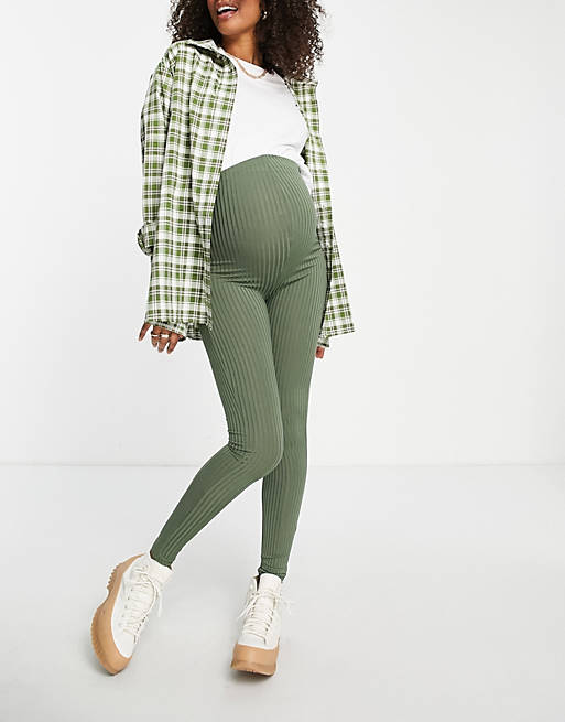 Flounce London gerippte leggings in Grün Damen Bekleidung Hosen und Chinos Leggings 