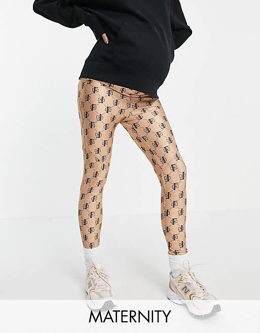 Flounce London Maternity gym leggings with bumsculpt in logo print