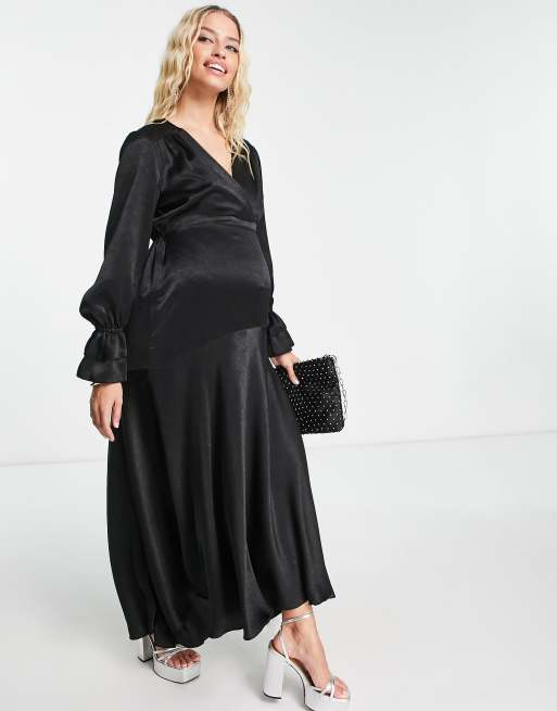 Long sleeve shop black silk dress