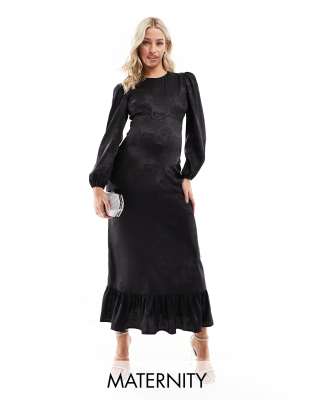 Flounce London Maternity - Maxikleid aus Satin in Schwarz