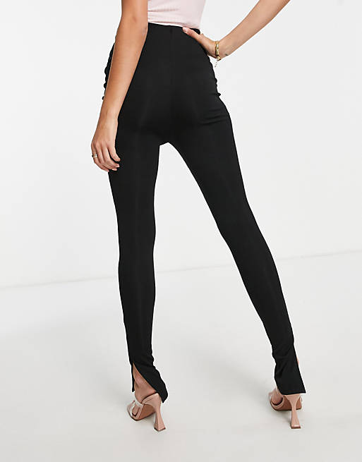 Flounce London Maternity narrow ribbed leggings with side slit in black