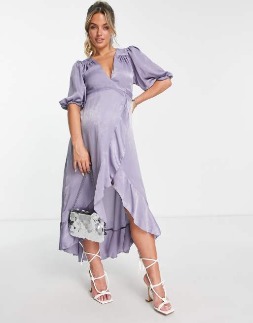 Flounce London Maternity Puff Sleeve Maxi Wrap Dress In Light Blue