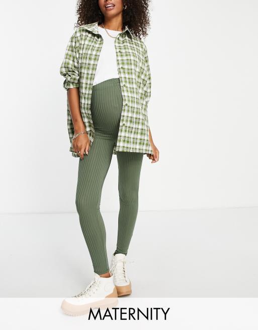 Flounce London Maternity rib leggings in khaki