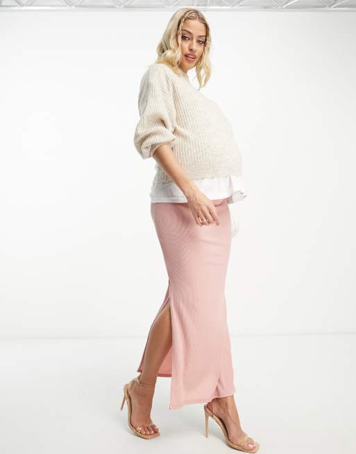 Maternity Fitted Skirt in Pink