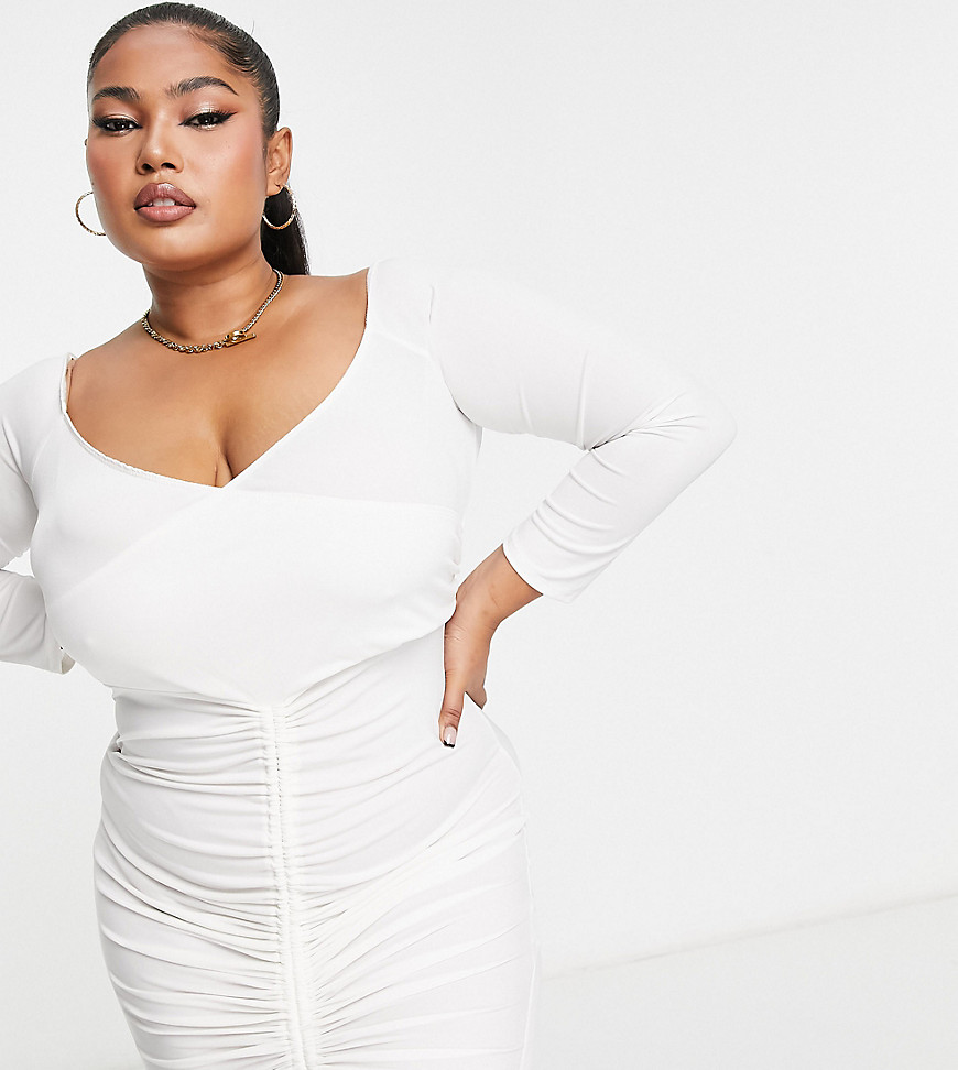 ruched bodycon dress in white