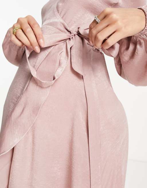 Flounce London Maternity satin long sleeve wrap maxi dress in heather rose , 2 of 4