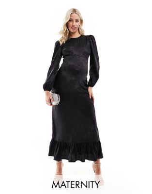 Flounce London Maternity Satin Maxi Dress In Black