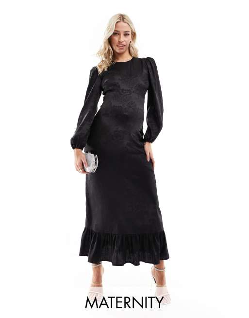 Flounce London sheer lace maxi dress with side split in black