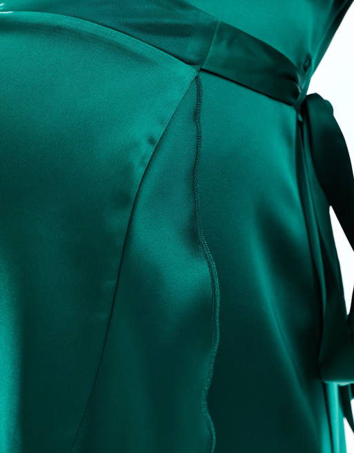 Flounce London Maternity satin wrap dress in emerald green | ASOS
