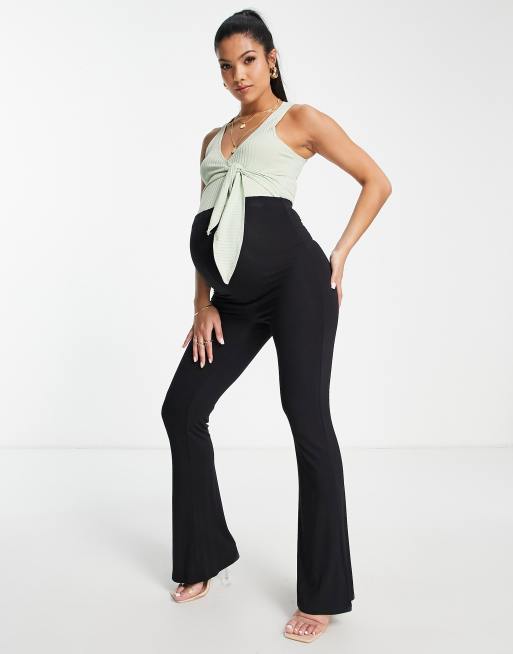 Flounce London Maternity sleeveless ballet wrap ribbed body in pastel green, 4 of 4