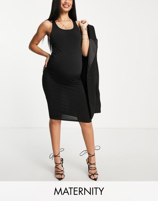 Flounce London Maternity slinky midi dress in black