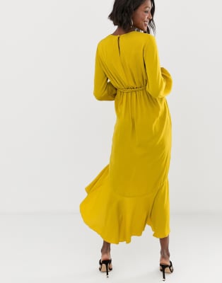 Flounce London Maternity wrap front midi dress in chartreuse