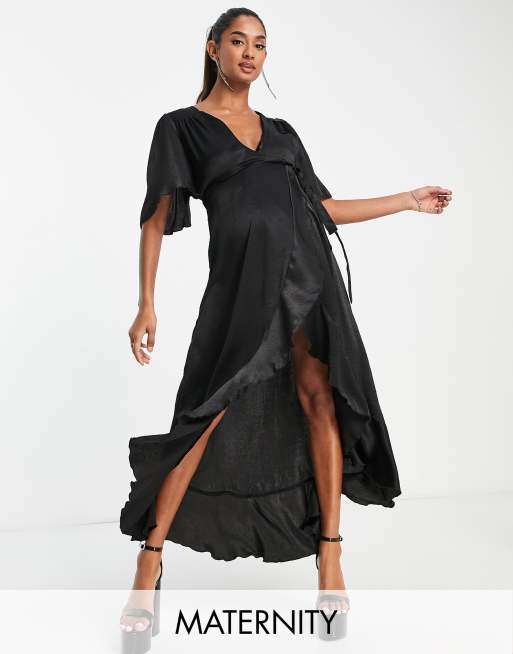 Flounce London Maternity wrap front midi dress with flutter